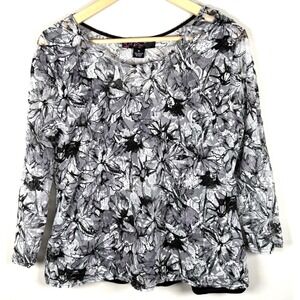 Peck & Peck Top Womens XL Burnout Blouse 3/4 Sleeve Floral Embroidered Y2K Retro